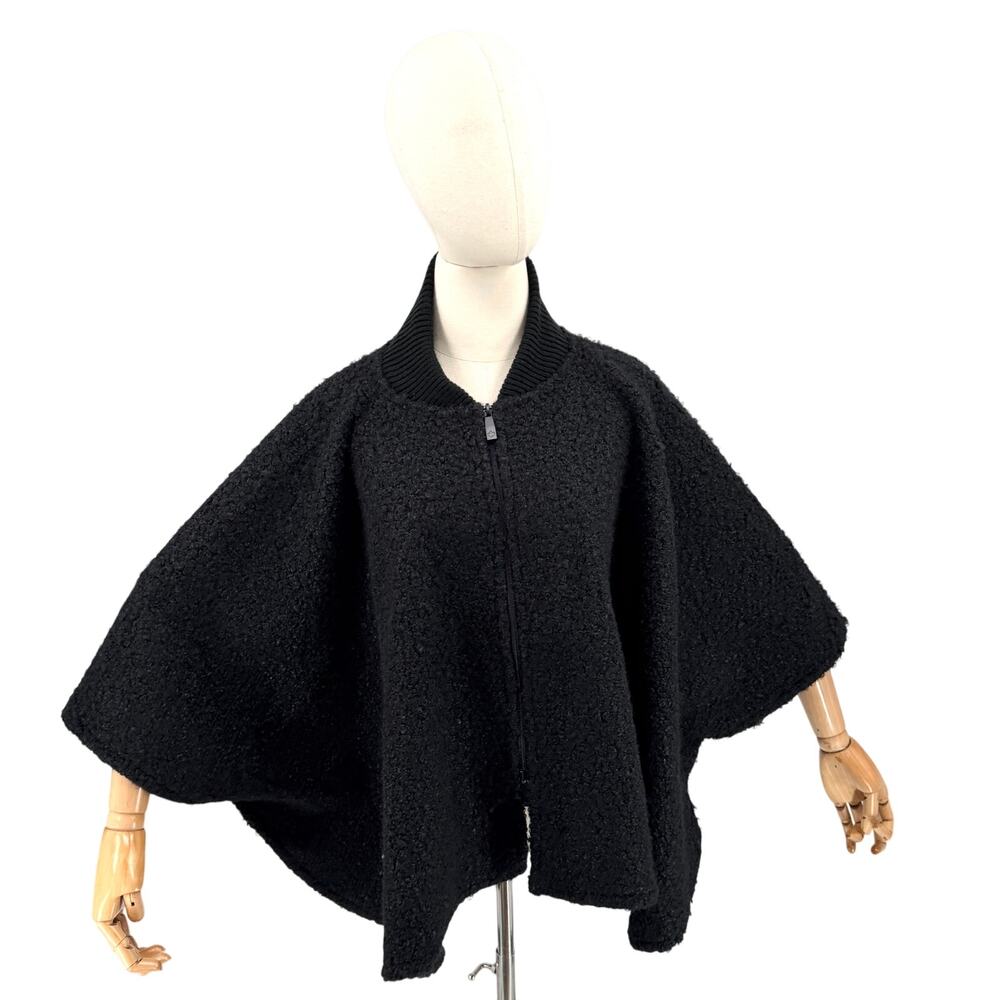 Canada Weather Gear Black Boucle Minimalist Zip Front Collar Cape Jacket